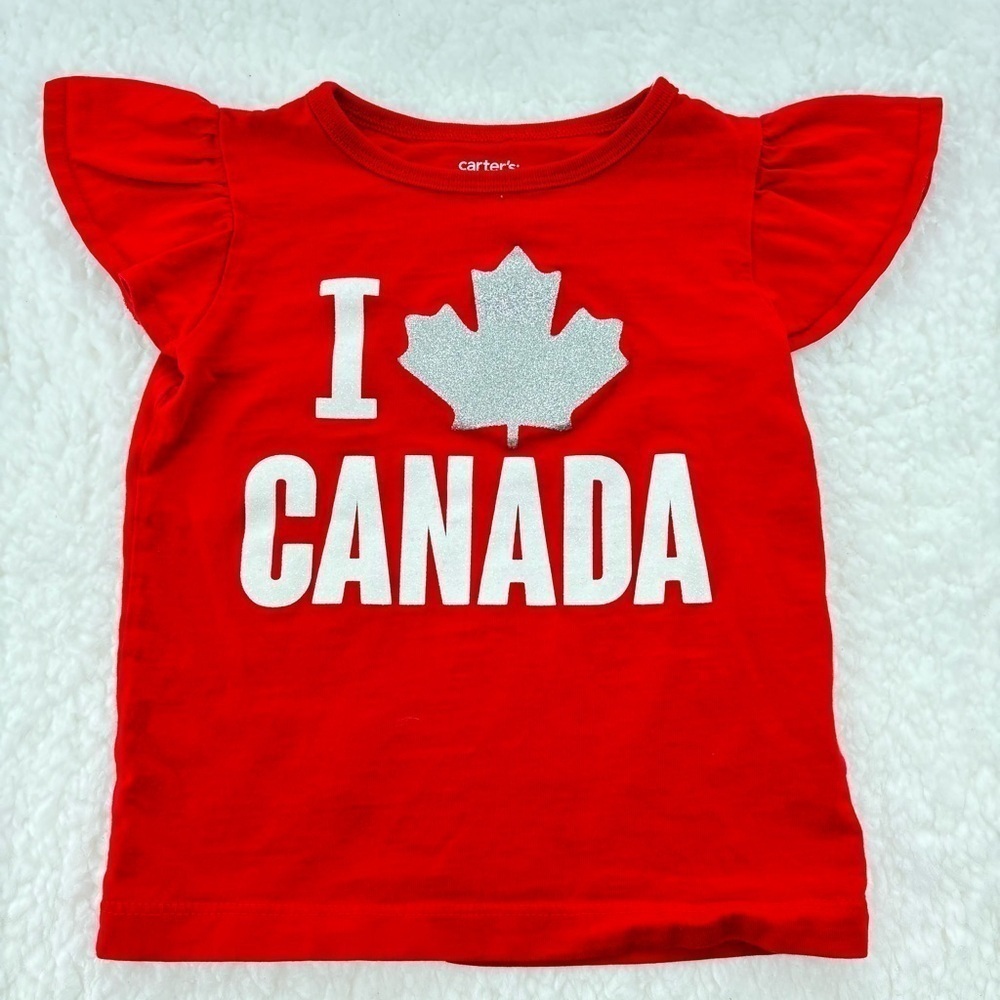 Carter’s 24 Months Toddler Girls Red Flutter Short Sleeves I Love Canada T-Shirt - Picture 3 of 6